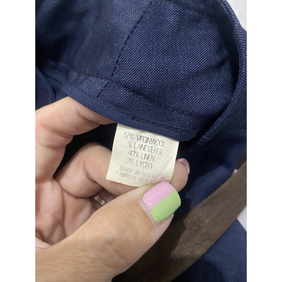 Theory Womens Dress‎ Pants 0 Blue  Wool/Linen Trouser Comfy Office Basic W/ Belt - Picture 5 of 6